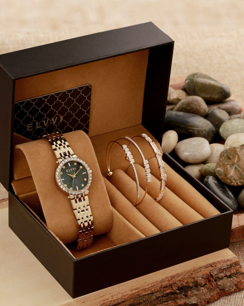 Elvi women's gift set including watch and bracelets