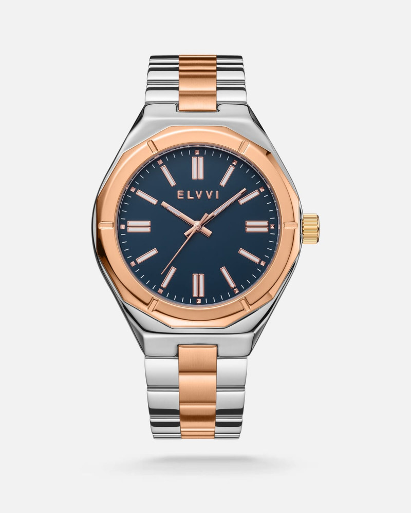 Men's steel watch in silver and rose gold