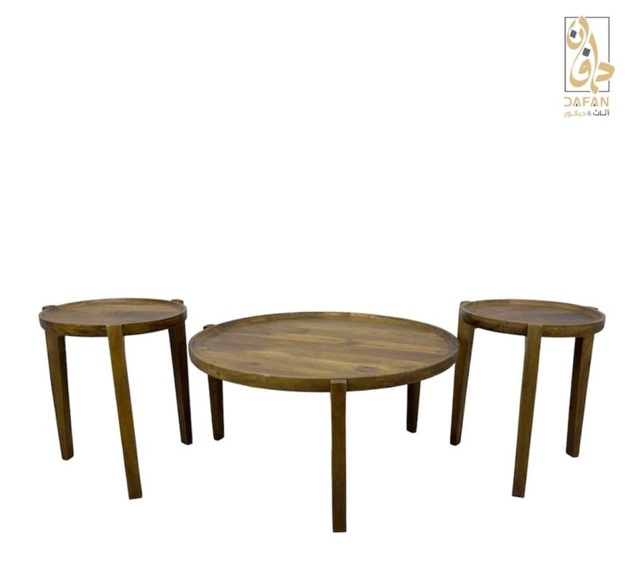 طقم طاولات خشب هندي طبيعي 1+2