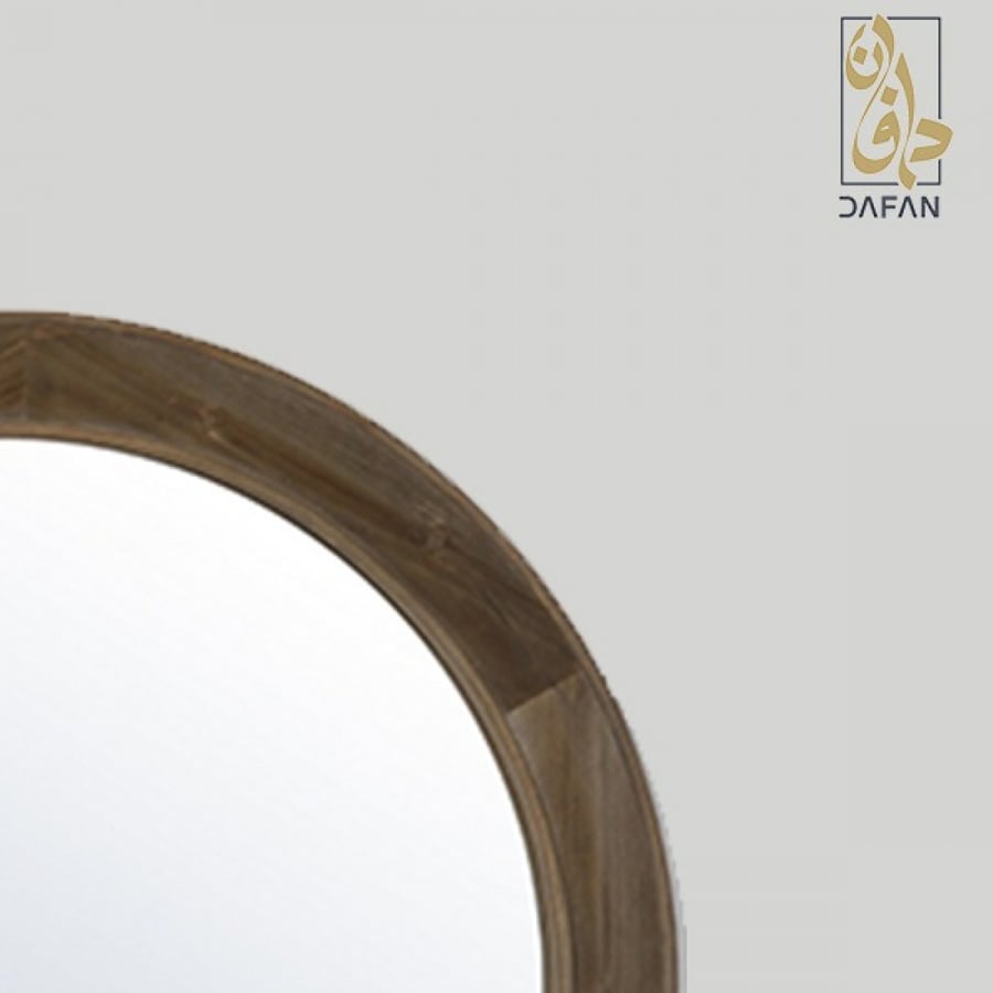 مراة حائط دائرية باطار من الخشب ، لون بنى ، مقاس 90*90 سم