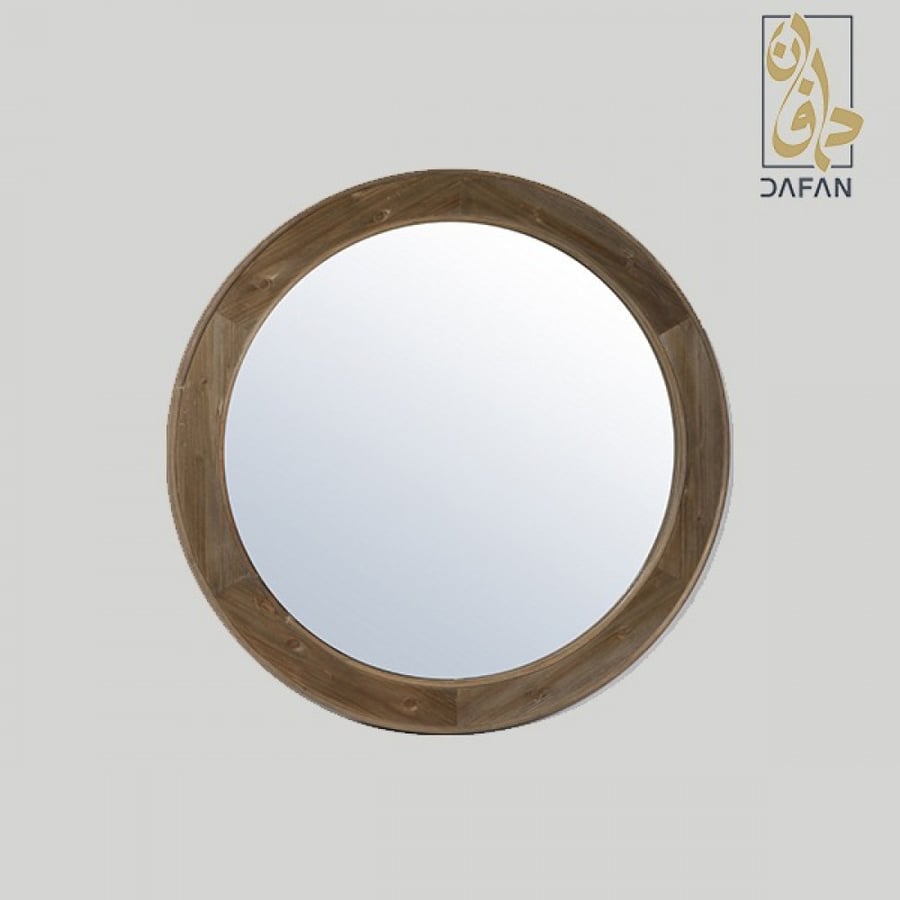 مراة حائط دائرية باطار من الخشب ، لون بنى ، مقاس 90*90 سم
