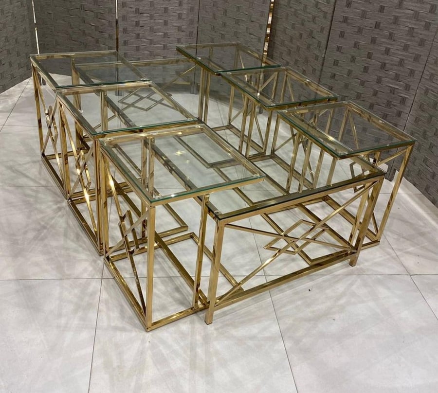 طقم طاولات كنب استيل 1+6 مع زجاج