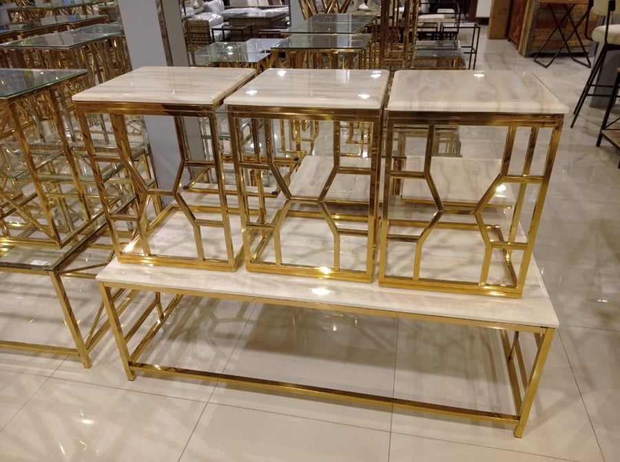 طقم طاولات كنب 6+1 استيل رخام