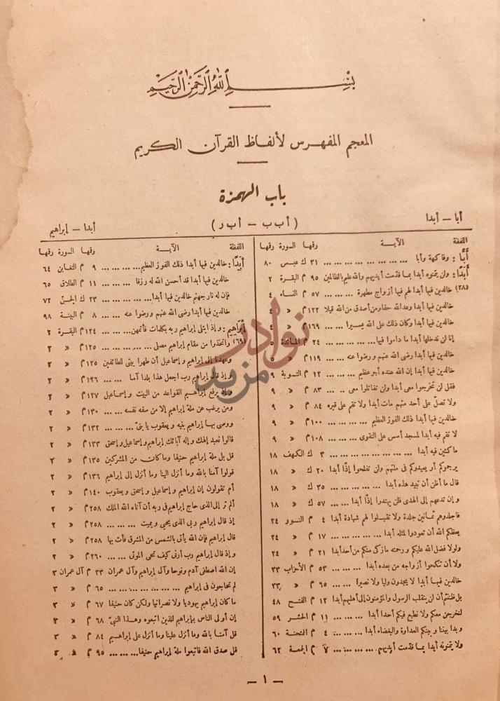 صفحة داخلية كتاب المعجم المفهرس لالفاظ القران الكريم