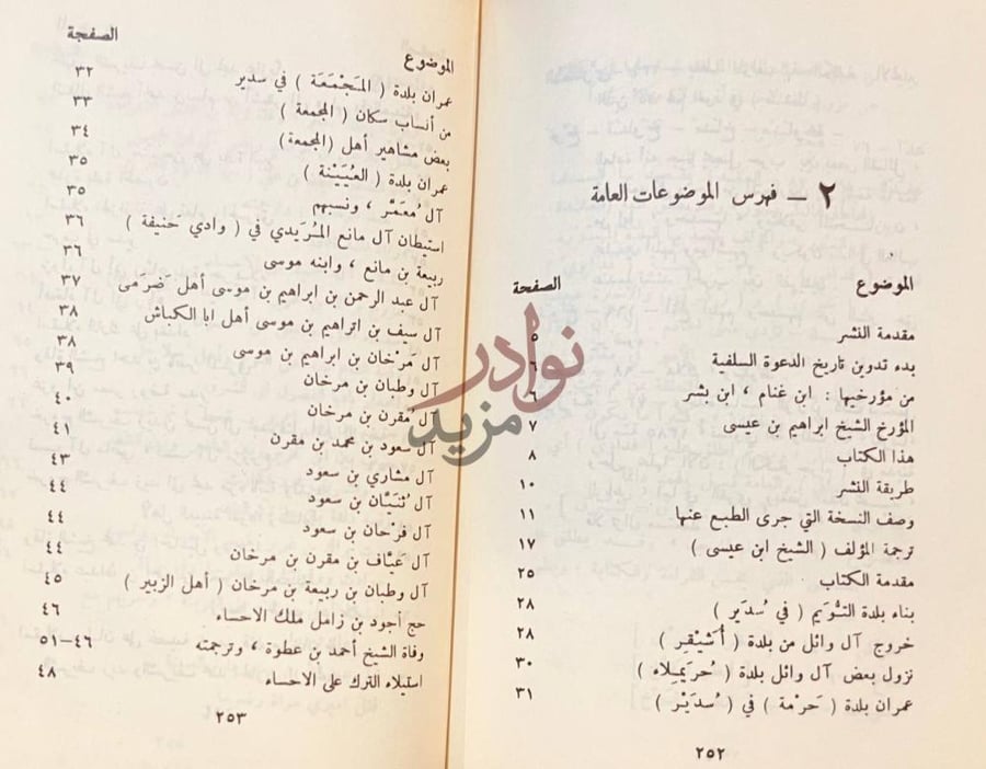 فهرس كتاب تاريخ بعض الحوادث الواقعة في نجد