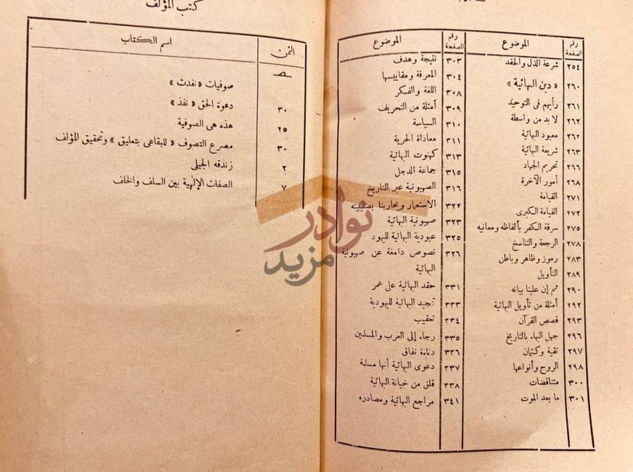 فهرس كتاب البهائية تاريخها وعقيدتها استمرار الفهرس
