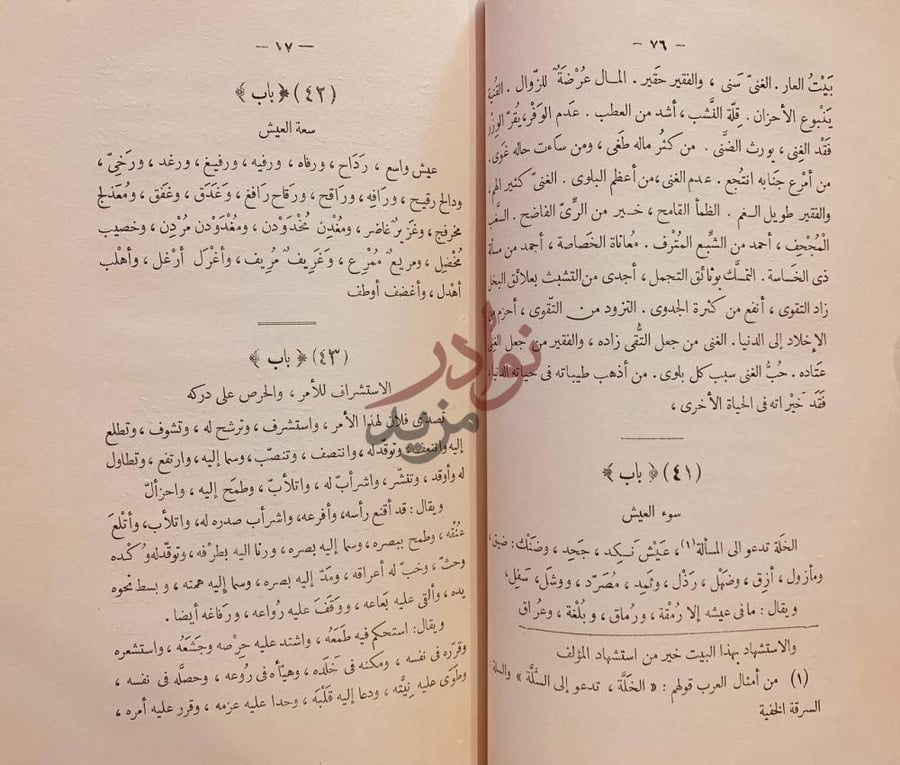 صفحة داخلية كتاب جواهر الالفاظ باب سعة العيش