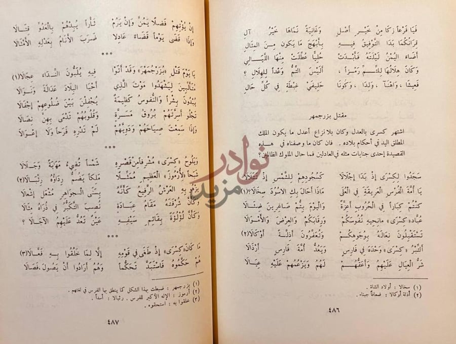 صفحة داخلية كتاب ديوان الخليل مقتل بزرجمهر