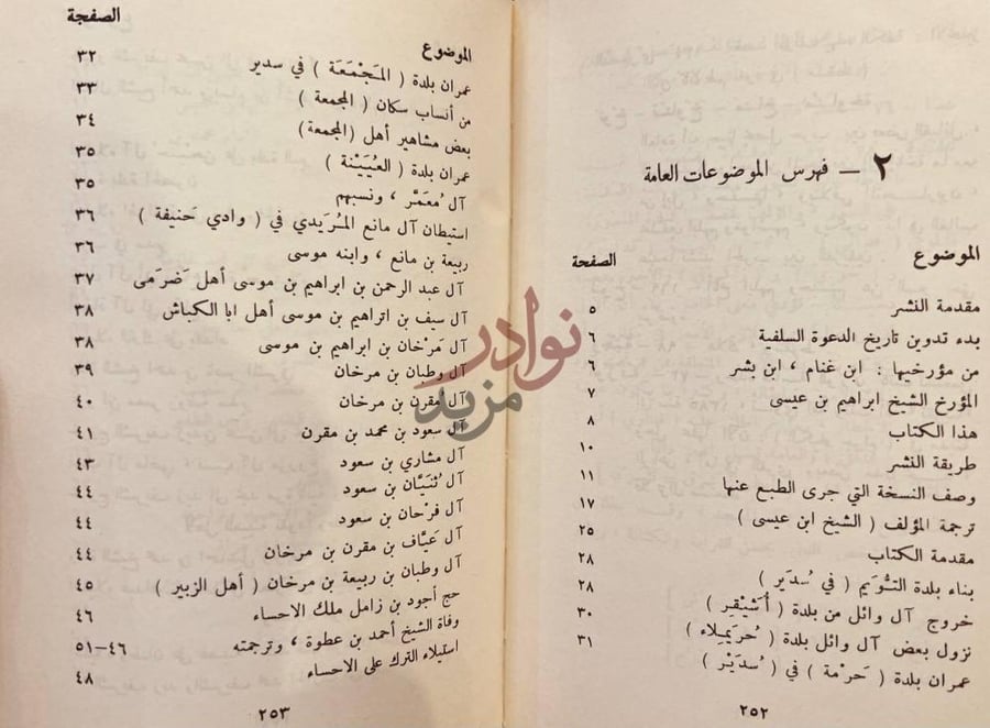 فهرس كتاب تاريخ بعض الحوادث الواقعة في نجد ووفيات بعض الاعيان