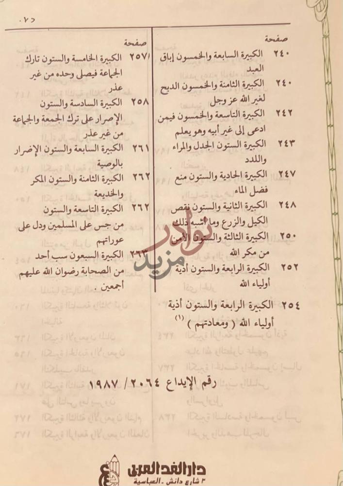 فهرس كتاب الكبائر