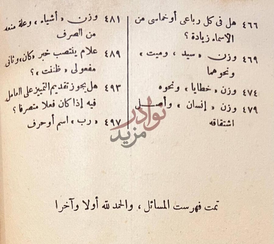 فهرس كتاب الانصاف في مسائل الخلاف بين النحويين البصريين