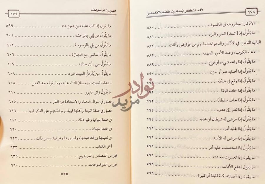 فهرس كتاب الاستذكار باحاديث كتاب الاذكار فهرس الموضوعات