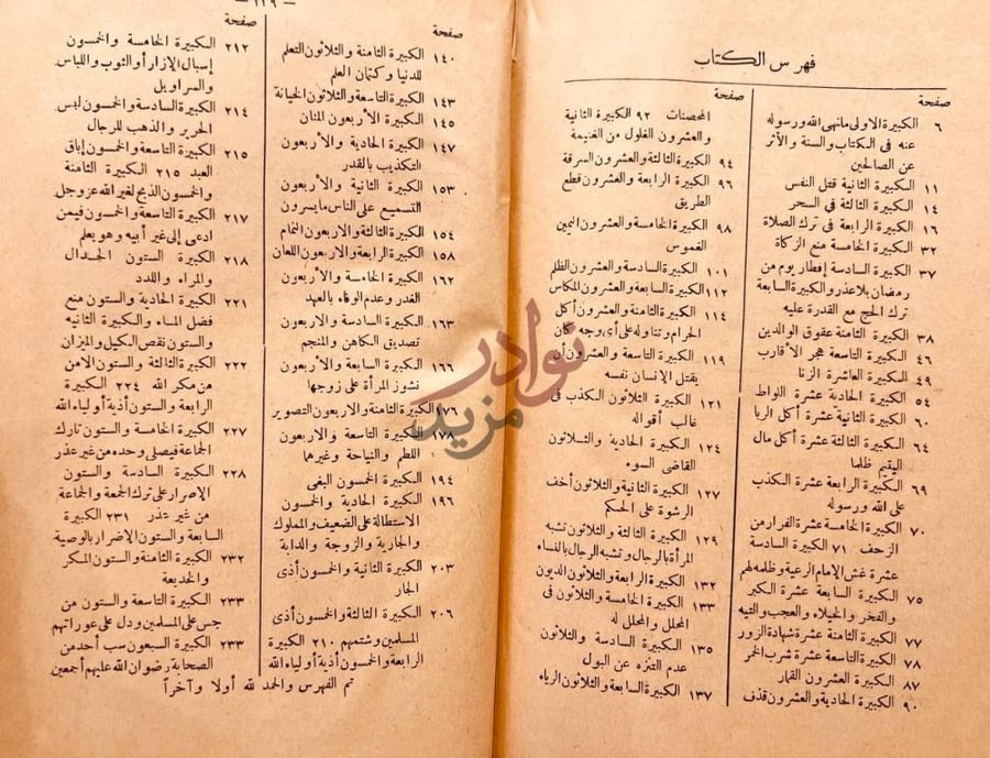 فهرس كتاب الكبائر فهرس الكتاب