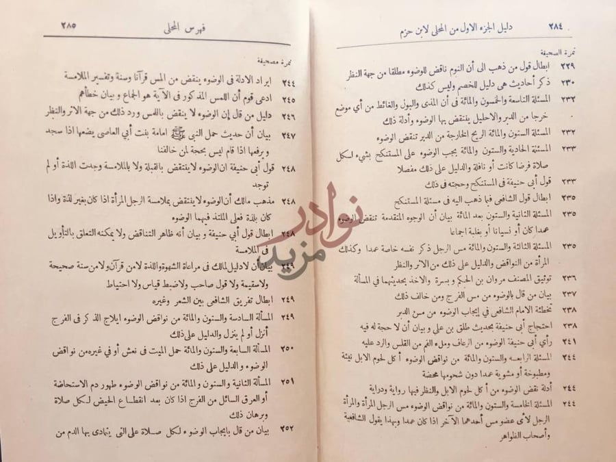 فهرس كتاب المحلى دليل الجزء الاول