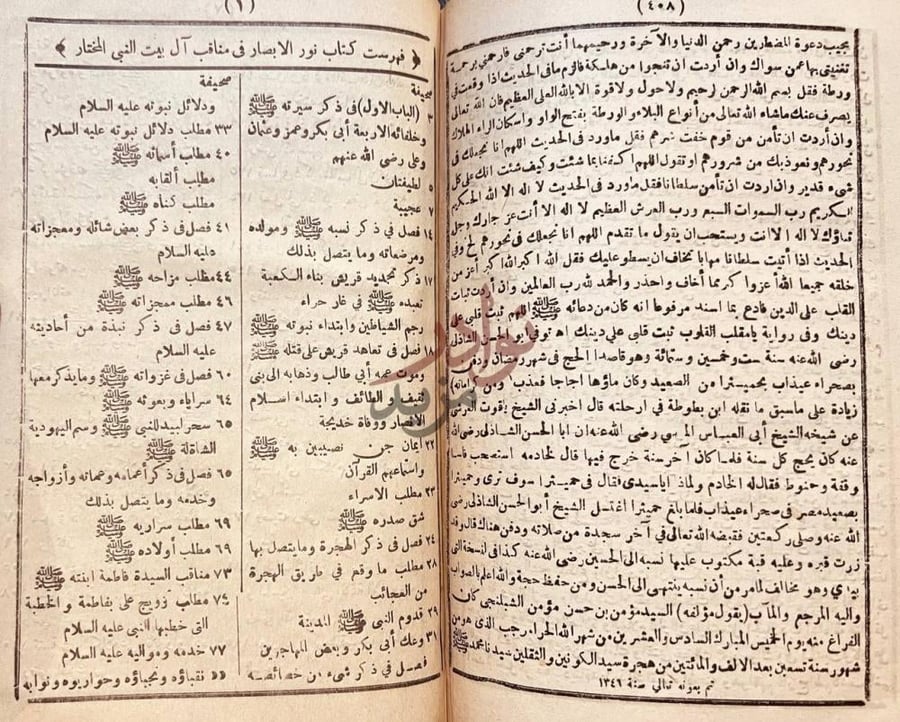 فهرس كتاب نور الابصار في مناقب ال بيت النبى المختار