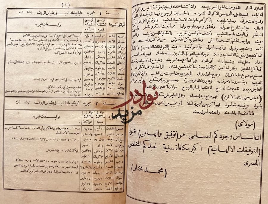 التوفيقات الالهامية في مقارنة التواريخ الهجرية بالسنين الافرنكية والقبطية/ محمد مختار