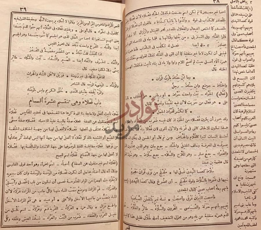 صفحة داخلية كتاب المخصص باب فعلاء وهي تنقسم