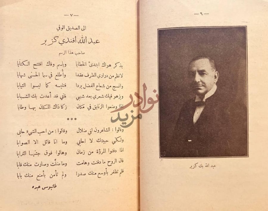 صفحة داخلية كتاب ديوان طانيوس عبده الى الصديق الوفي عبد