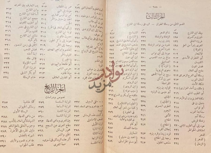 فهرس كتاب رسالة الغفران الجزء الثالث
