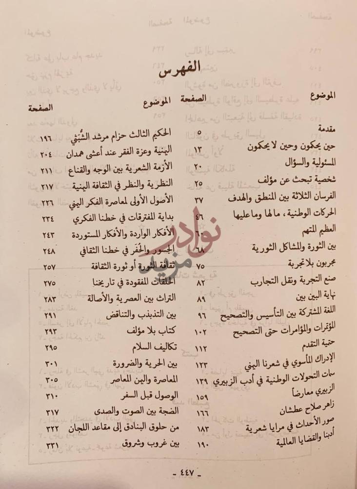 فهرس كتاب قضايا يمنية الفهرس