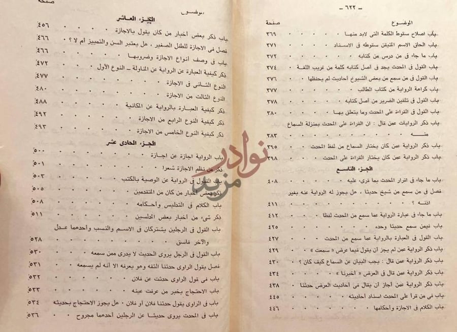 فهرس كتاب الكفاية في علم الرواية الجزء التاسع الجزء