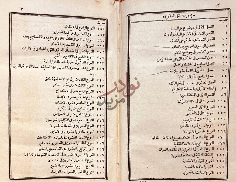فهرس كتاب المثل السائر في ادب الكاتب والشاعر