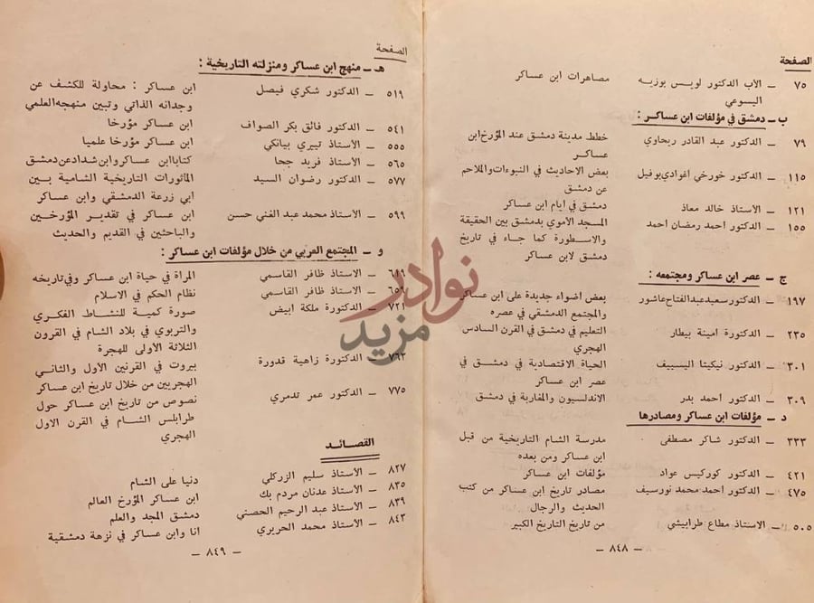 فهرس كتاب ابن عساكر ذكرى مرور تسعمائة سنة على ولادته