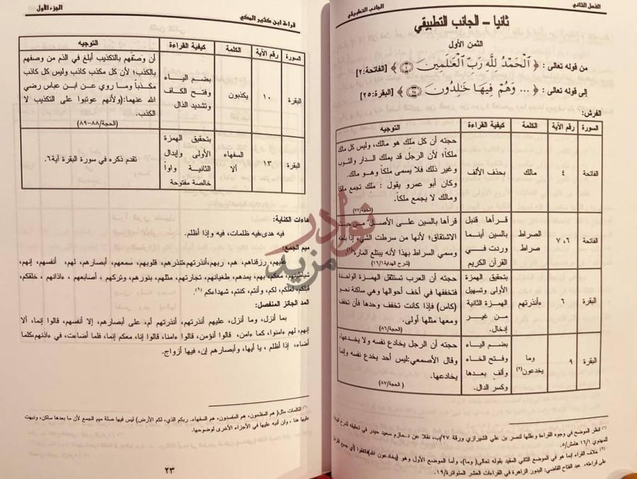 صفحة داخلية كتاب قراءة الامام ابن كثير المكي ثانيا الجانب
