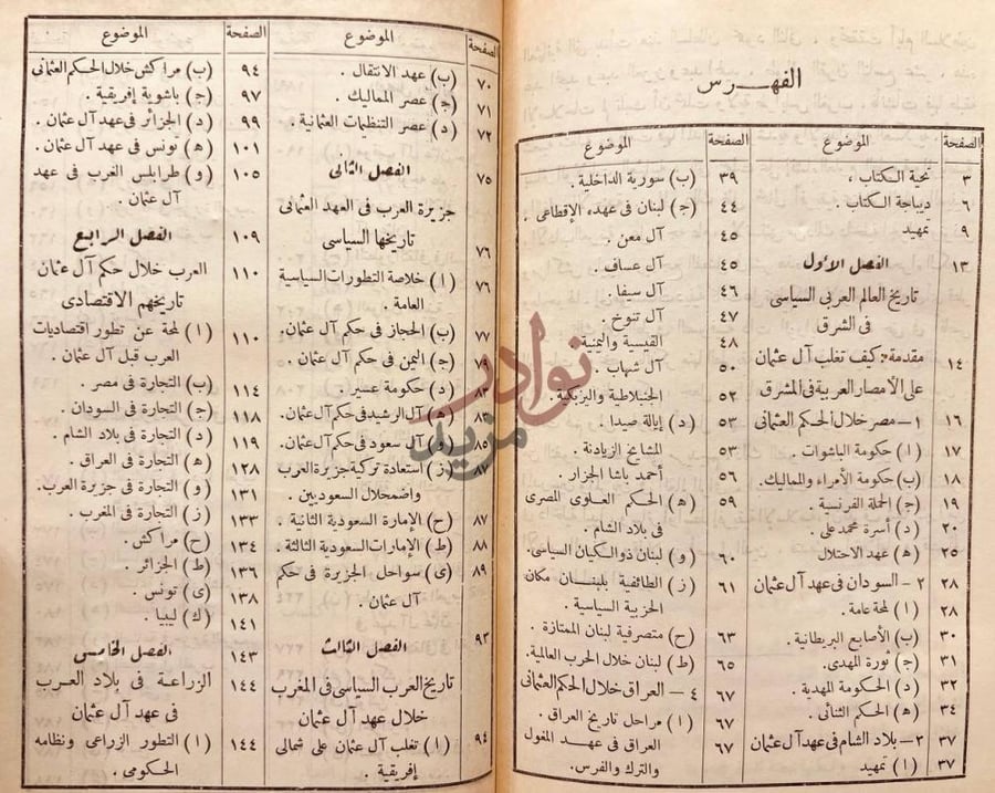 فهرس كتاب الحلقة المفقودة في تاريخ العرب الفهرس