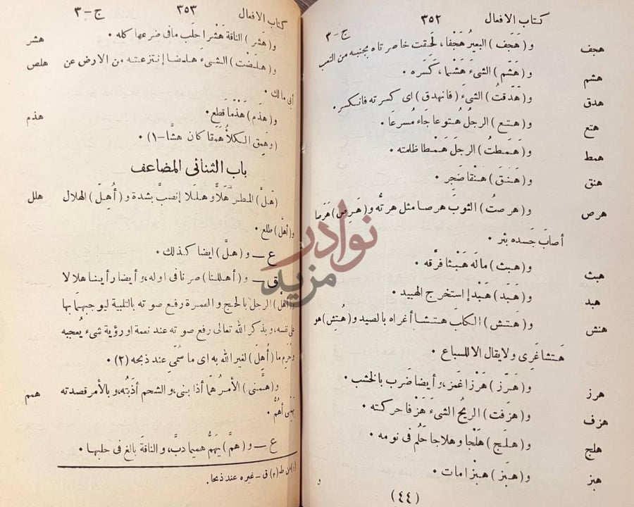 صفحة داخلية كتاب الافعال باب الثنائي المضاعف