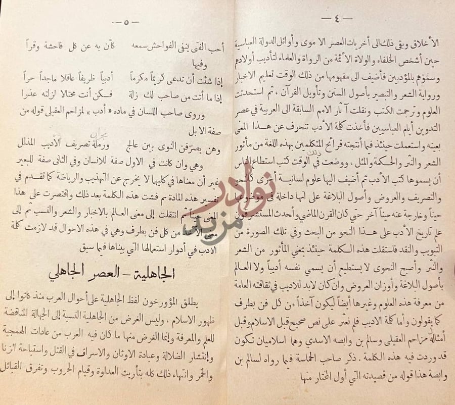 صفحة داخلية كتاب الادب العربي وتاريخه في العصر الجاهلي