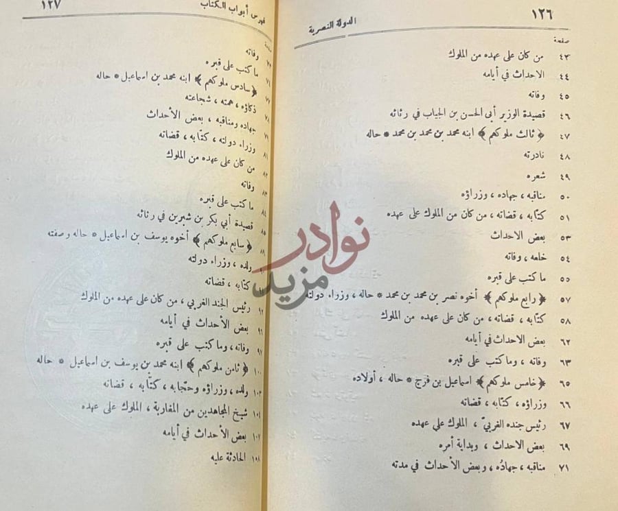 فهرس كتاب اللمحة البدرية في الدولة النصرية