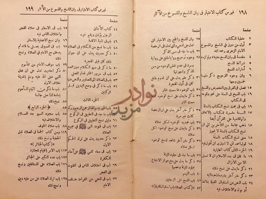 فهرس كتاب الاعتبار في الناسخ والمنسوخ من الاثار