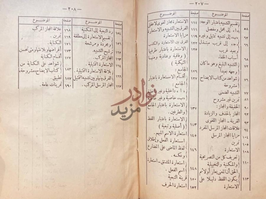 فهرس كتاب علم البيان استكمال جدول فهرس