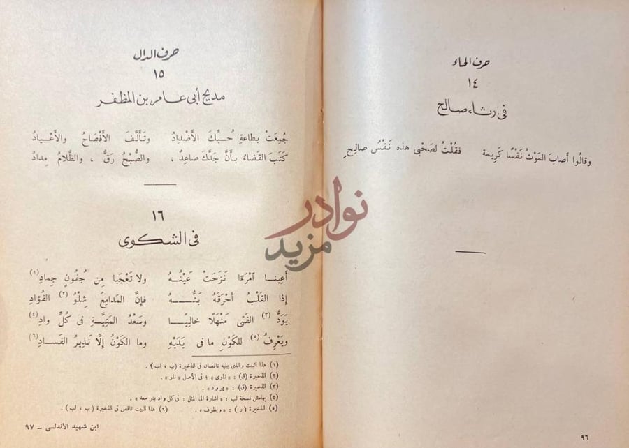 صفحة داخلية كتاب ديوان ابن شهيد الاندلسي