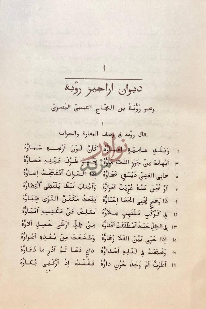 صفحة داخلية كتاب مجموعة اشعار العرب ديوان اراجيز رؤبة