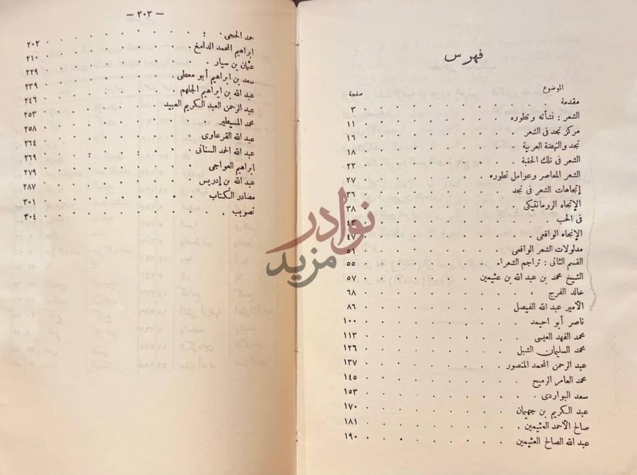 فهرس كتاب شعراء نجد المعاصرون دراسة ومختارات فهرس