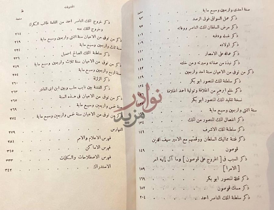 فهرس كتاب تاريخ الملك الناصر محمد بن قلاوون الصالحي واولاده