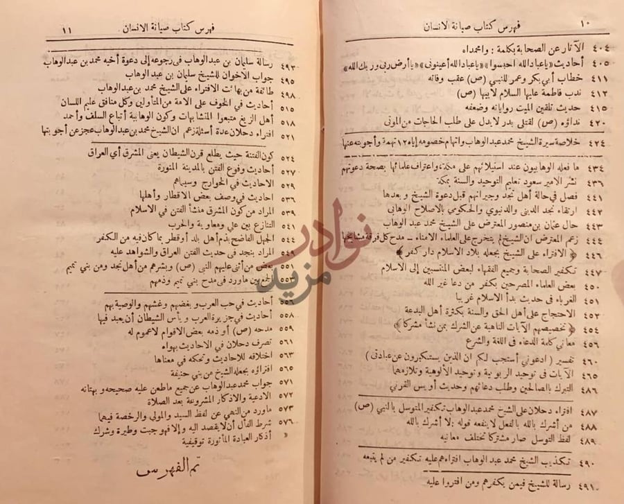 فهرس كتاب صيانة الانسان عن وسوسة الشيخ دحلان
