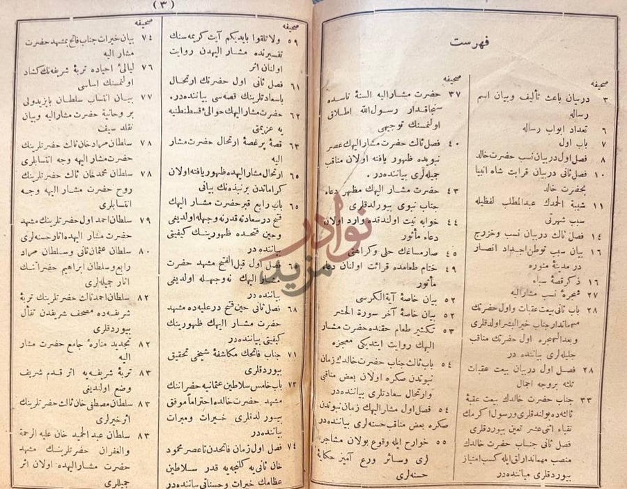فهرس كتاب الاثار المجيديه في المناقب الخالديه فهرست