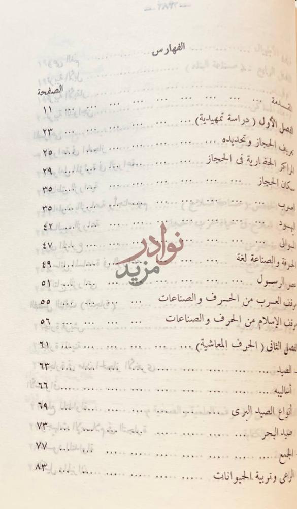 فهرس كتاب الحرف والصناعات في الحجاز في عصر الرسول صلى الله
