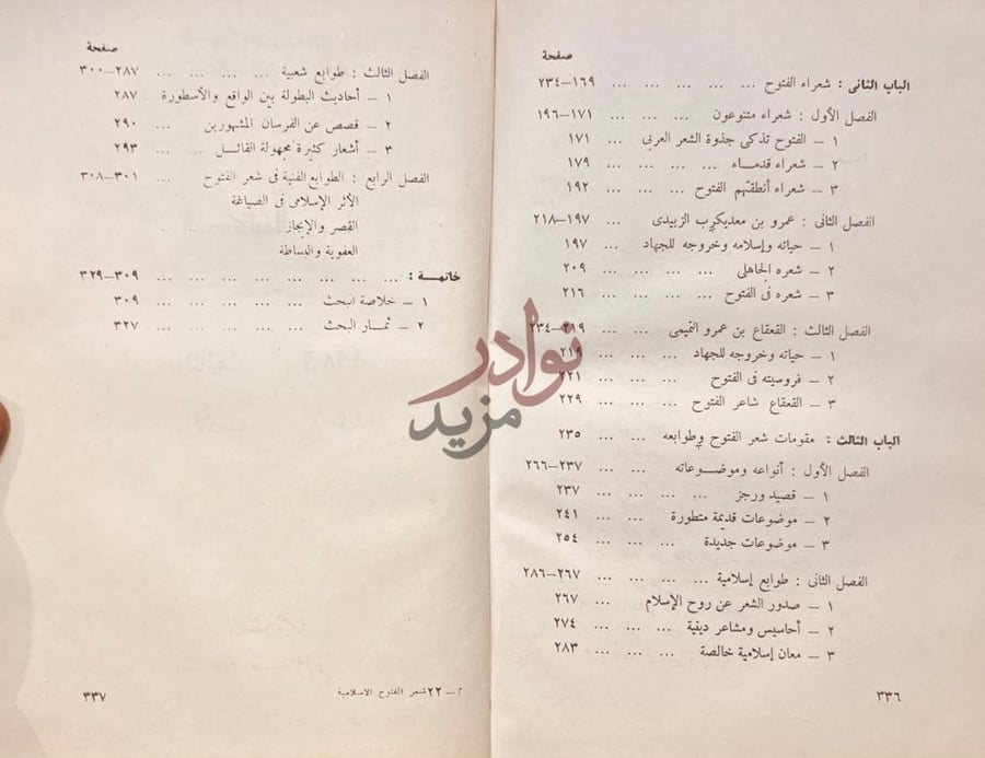 فهرس كتاب شعر الفتوح الاسلامية في صدر الاسلام