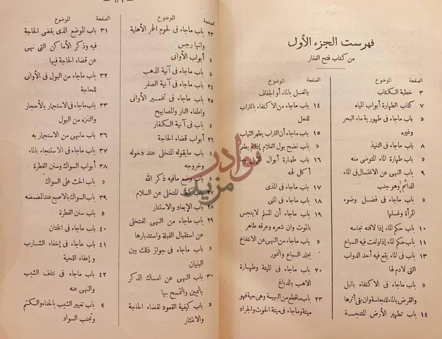 فهرس كتاب فتح الغفار المشتمل على احكام سنة نبينا المختار صلى