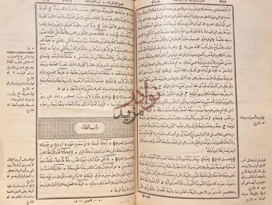 صفحة داخلية كتاب القاموس المحيط باب الظاء