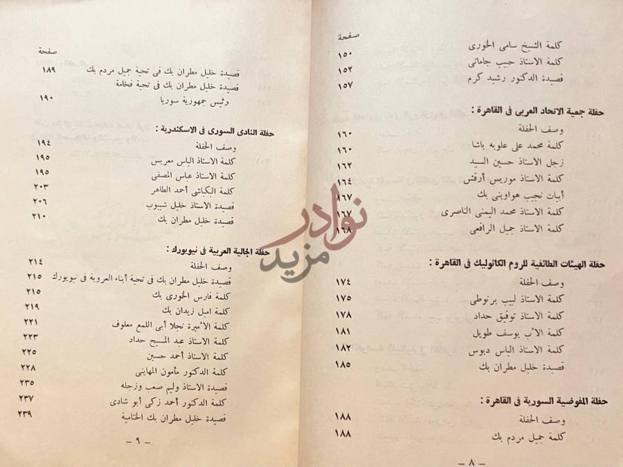 فهرس كتاب الكتاب الذهبي لمهرجان خليل مطران بك