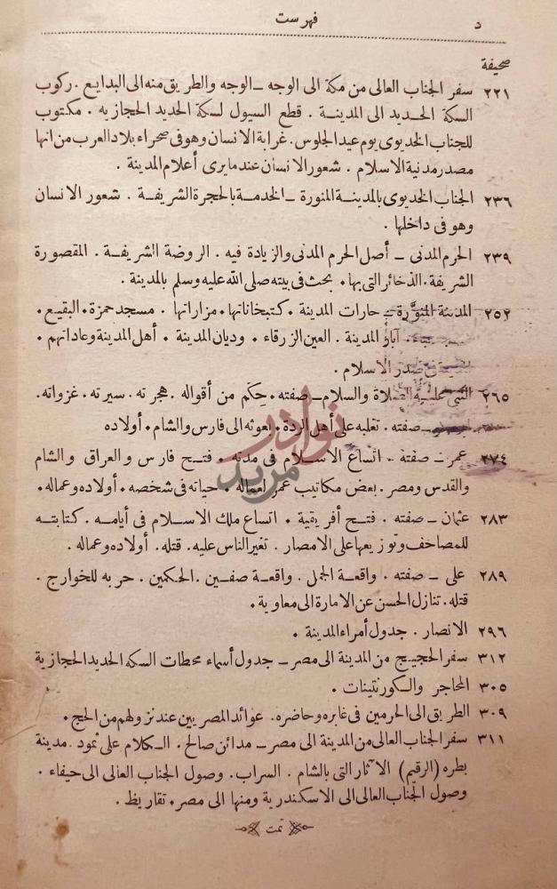 فهرس كتاب الرحلة الحجازية لولى النعم الحاج عباس حلمي باشا