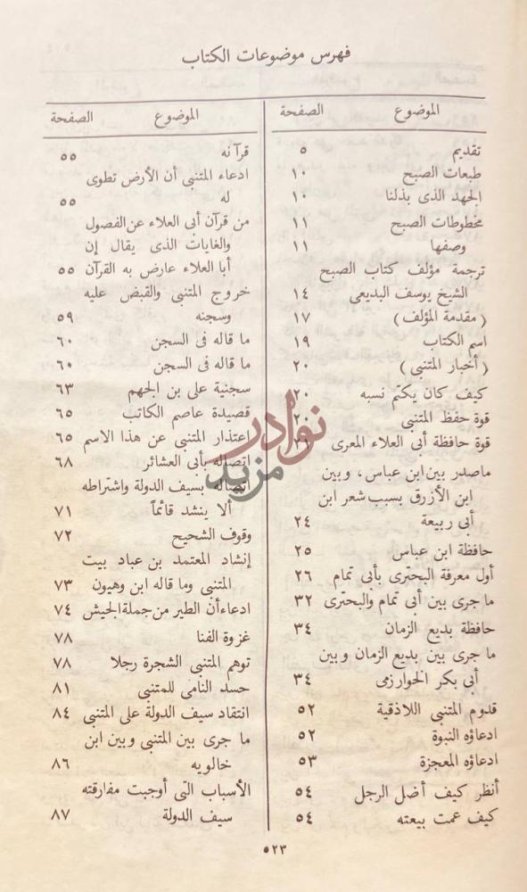 فهرس كتاب الصبح المنبى عن حيثية المتنبي فهرس موضوعات الكتاب