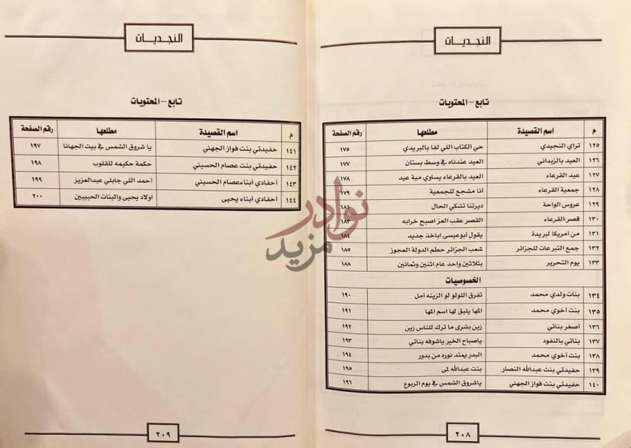 فهرس كتاب نجديات تابع المحتويات