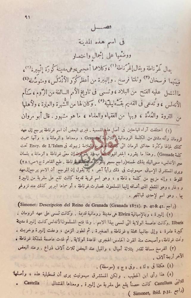 صفحة داخلية كتاب الاحاطة في اخبار غرناطة فصل في اسم