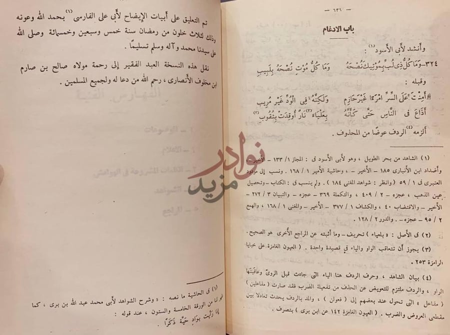 صفحة داخلية كتاب شرح شواهد الايضاح لابي علي الفارسي